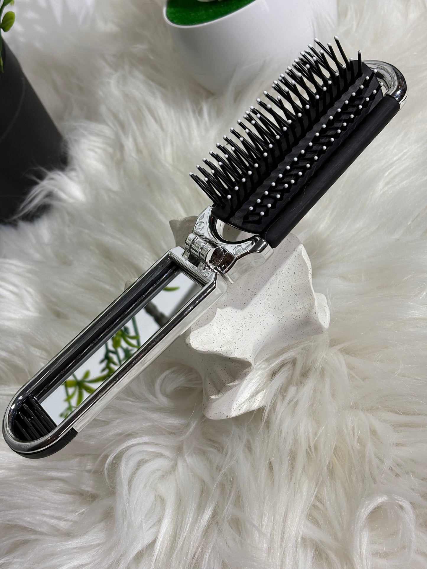 Brosse à cheveux pliable double face avec miroir